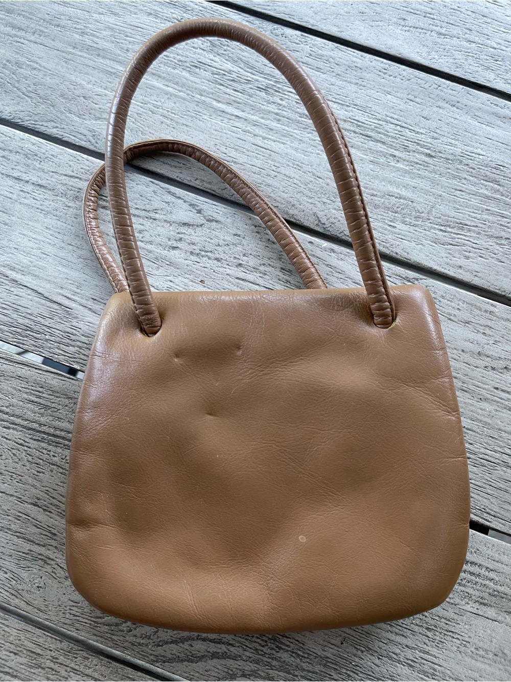 Vintage Margolin Triple Compartment Tan Leather Handbag